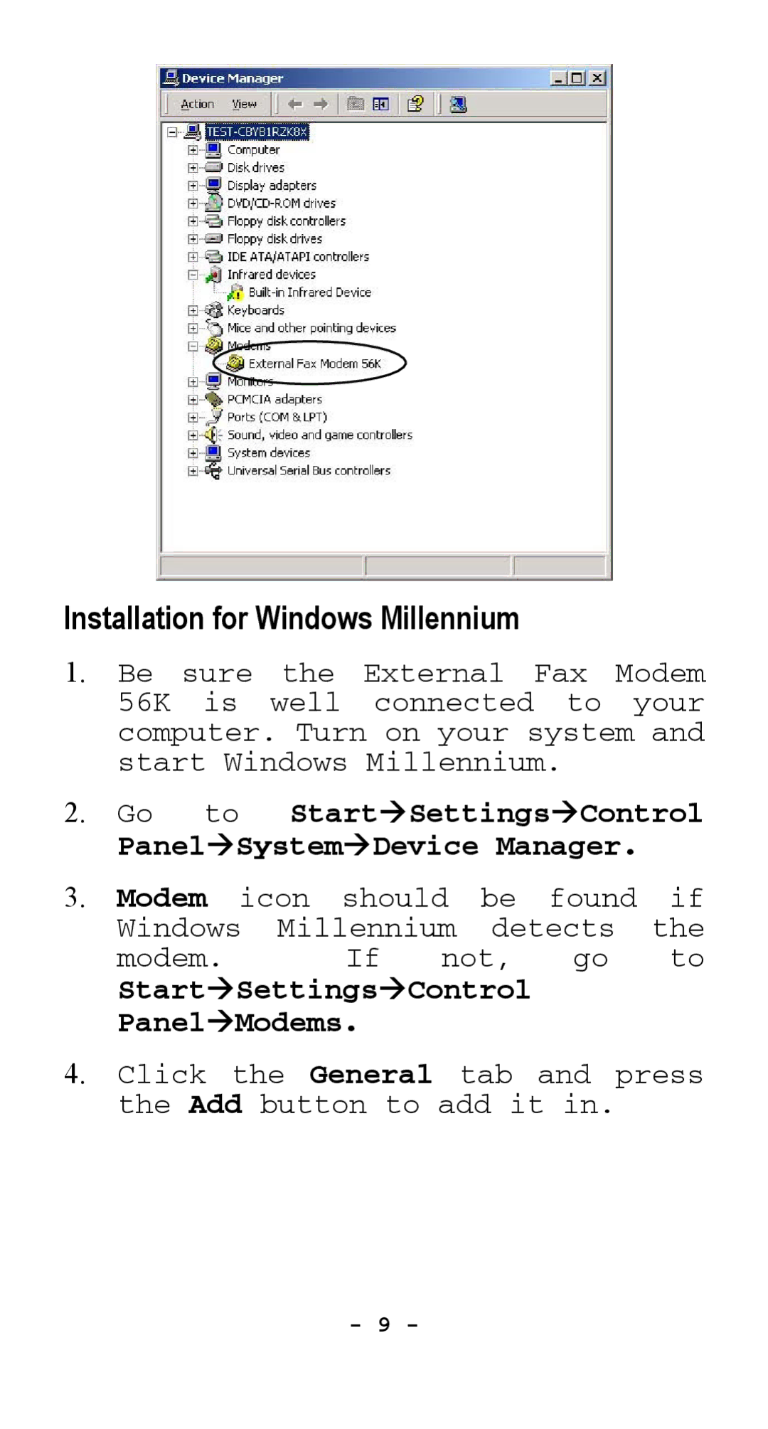 Abocom EFM560 manual Installation for Windows Millennium 