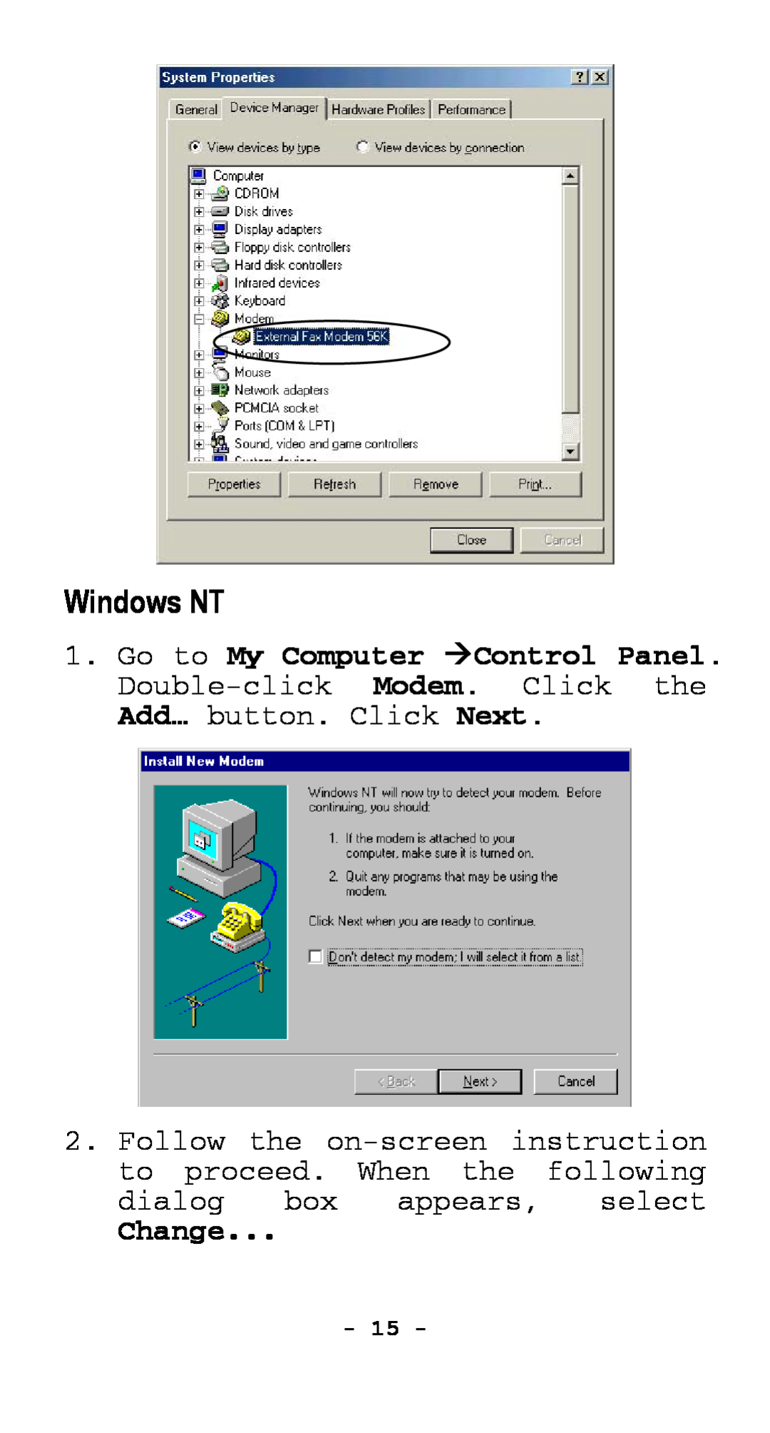 Abocom EFM560 manual Windows NT, Change 