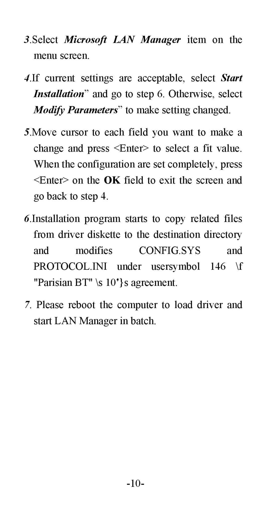 Abocom FE1000 manual Select Microsoft LAN Manager item on the menu screen 