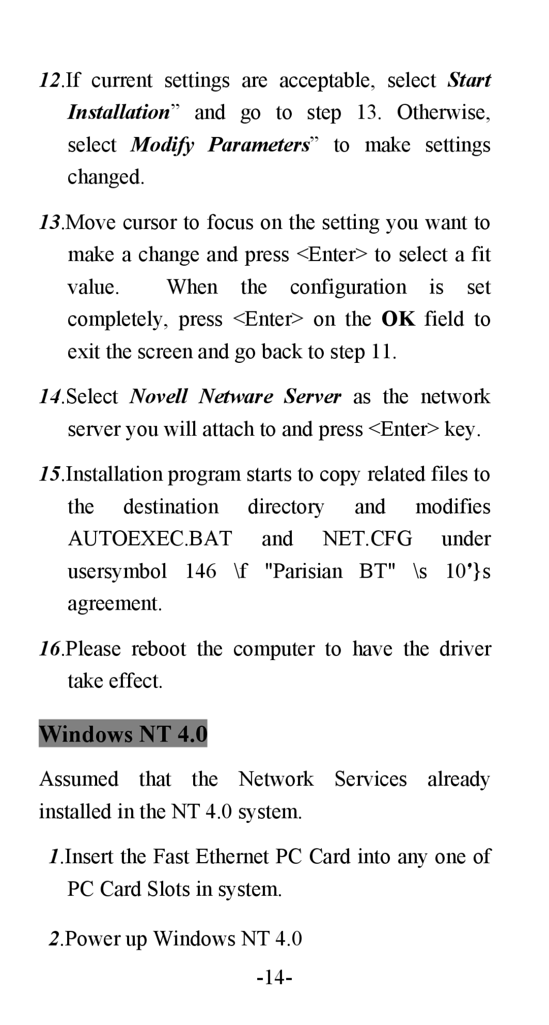 Abocom FE1000 manual Windows NT 