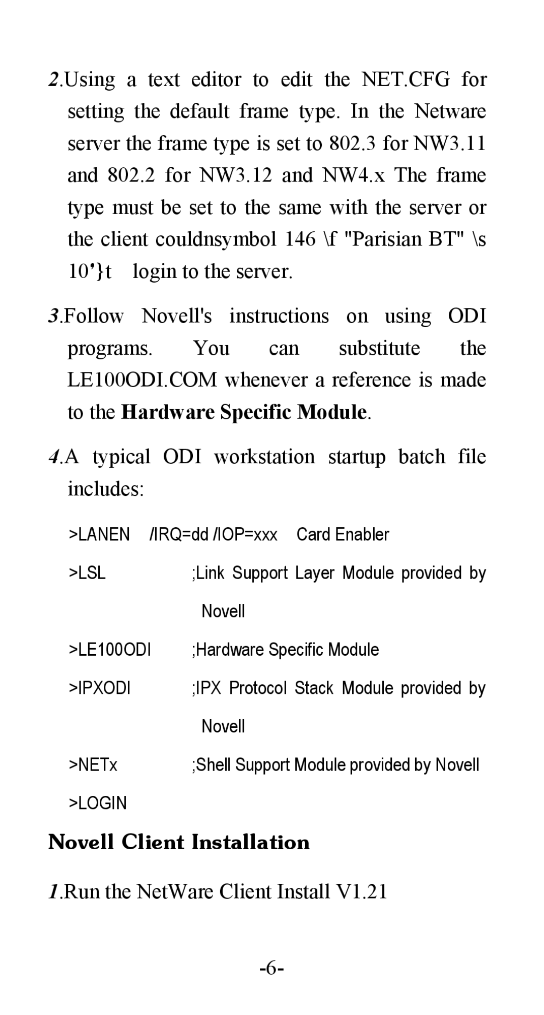 Abocom FE1000 manual Novell Client Installation 