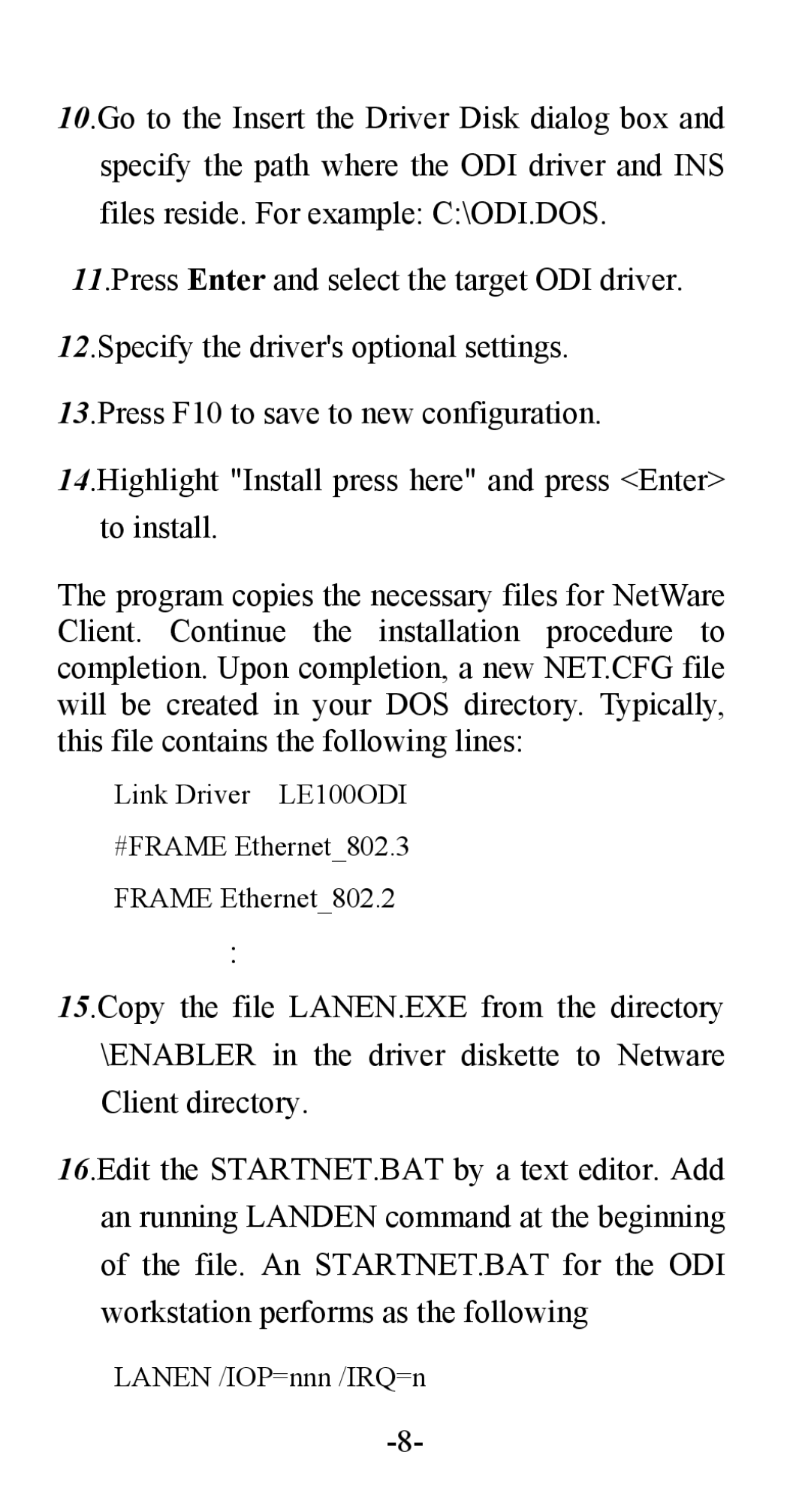 Abocom FE1000 manual Lanen /IOP=nnn /IRQ=n 