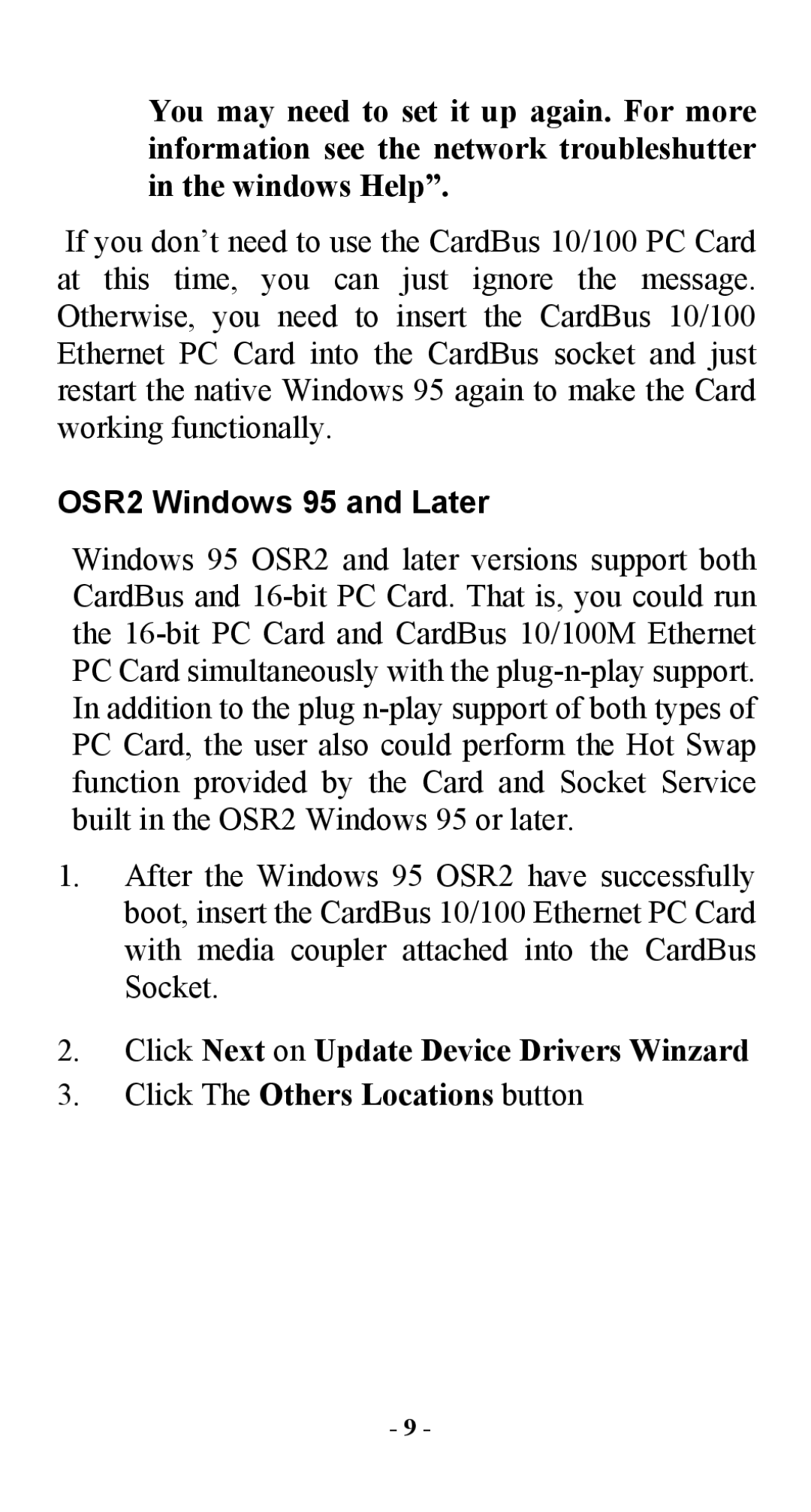 Abocom FE2000 manual OSR2 Windows 95 and Later 