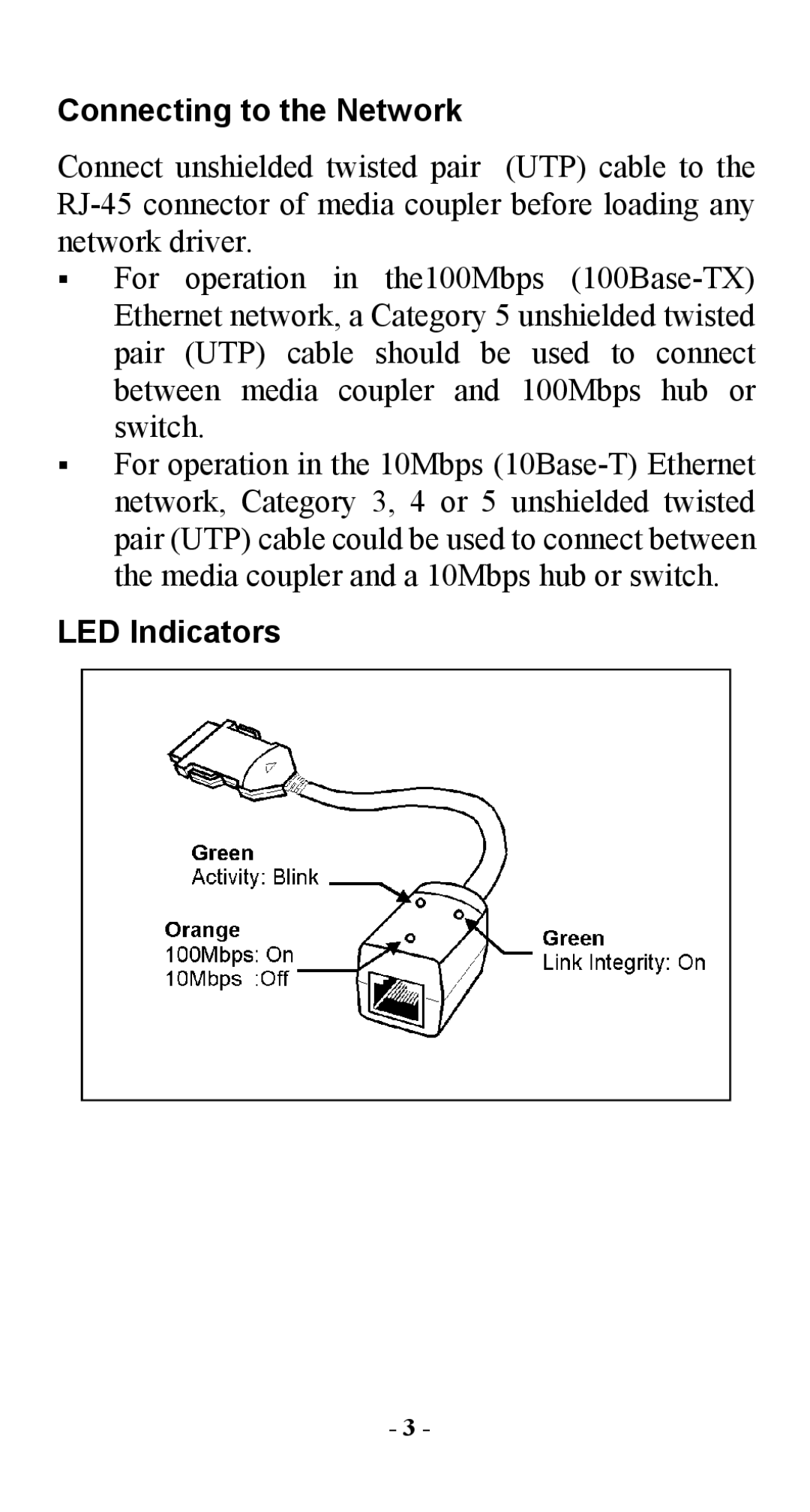 Abocom FE2000 manual Connecting to the Network, LED Indicators 