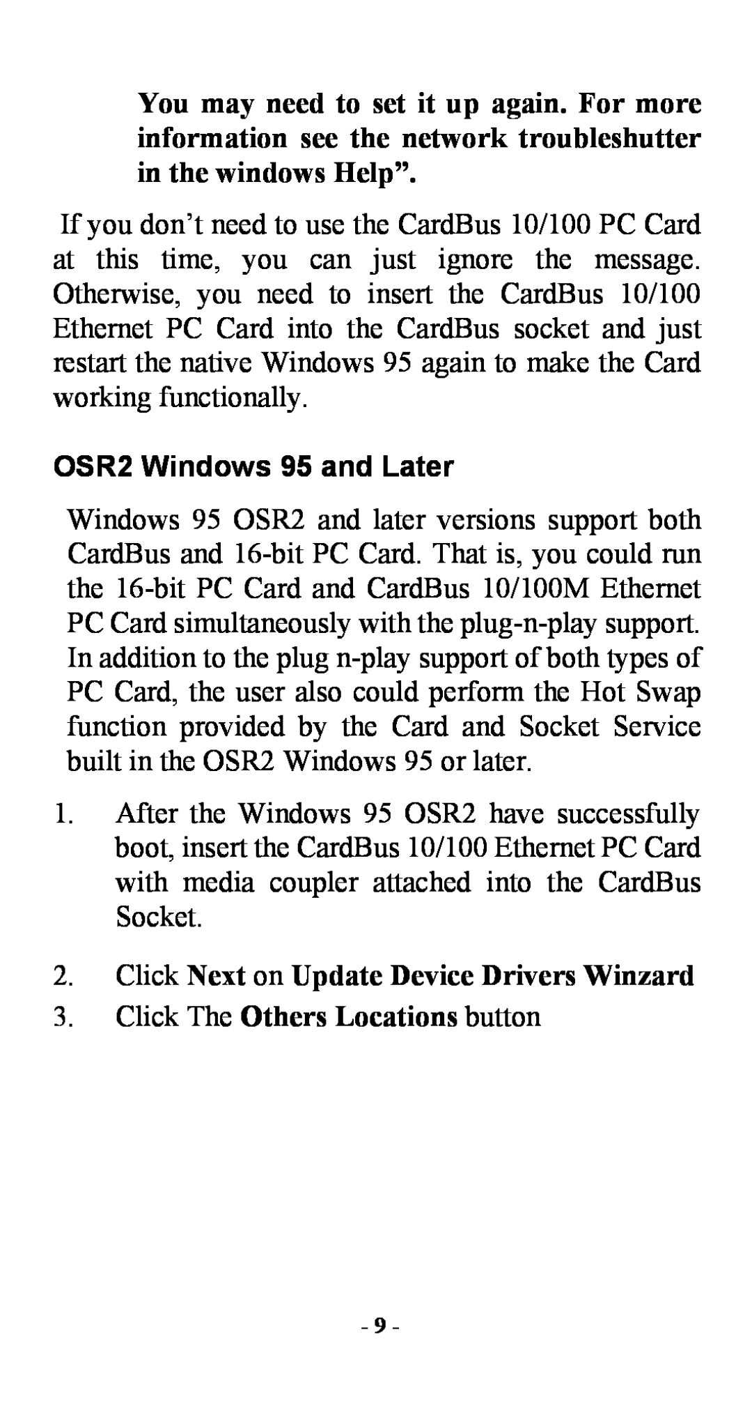 Abocom FE2000 OSR2 Windows 95 and Later, Click Next on Update Device Drivers Winzard, Click The Others Locations button 