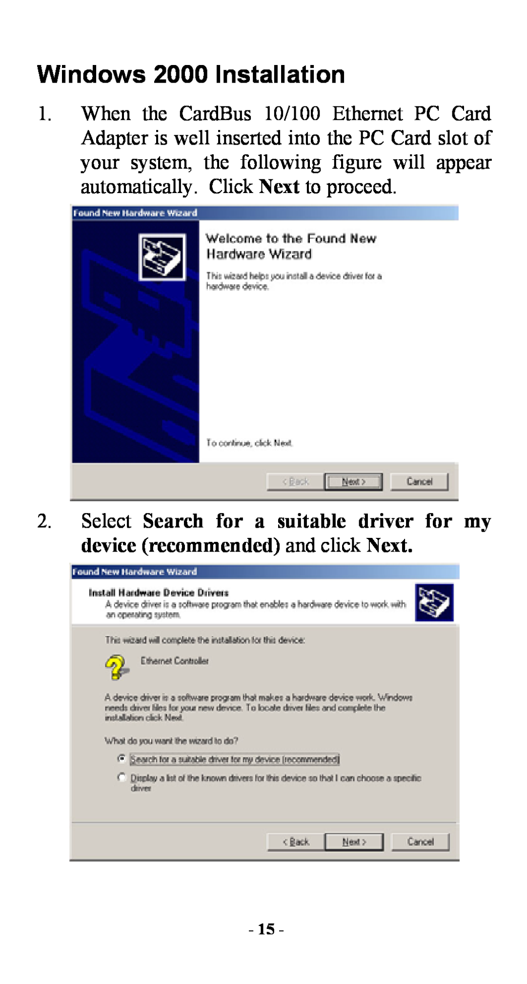 Abocom FE2000 manual Windows 2000 Installation 