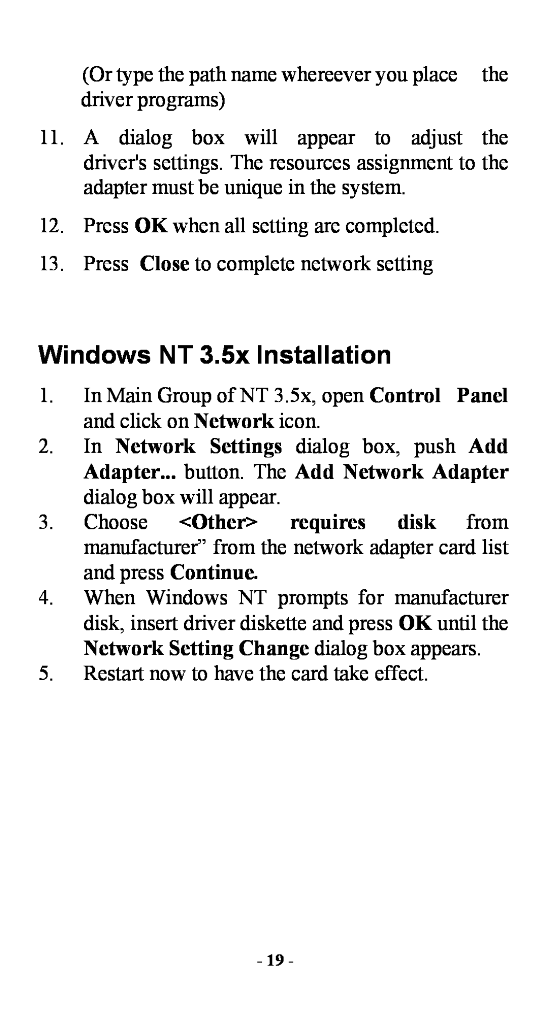 Abocom FE2000 manual Windows NT 3.5x Installation 