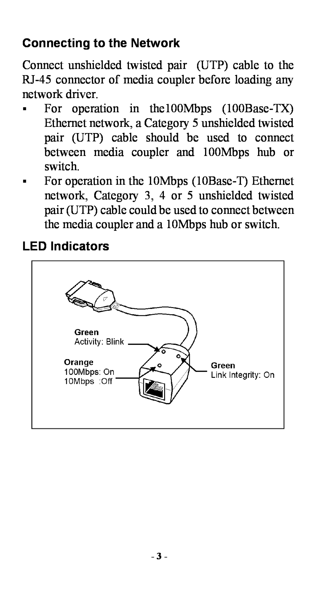 Abocom FE2000 manual Connecting to the Network, LED Indicators 