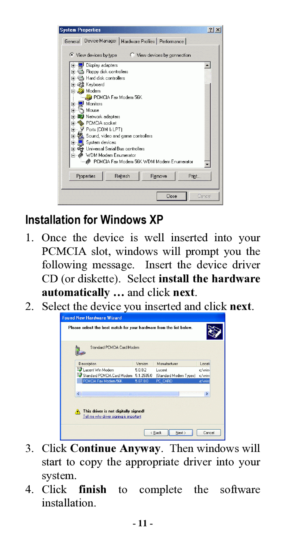 Abocom FM560C manual Installation for Windows XP 