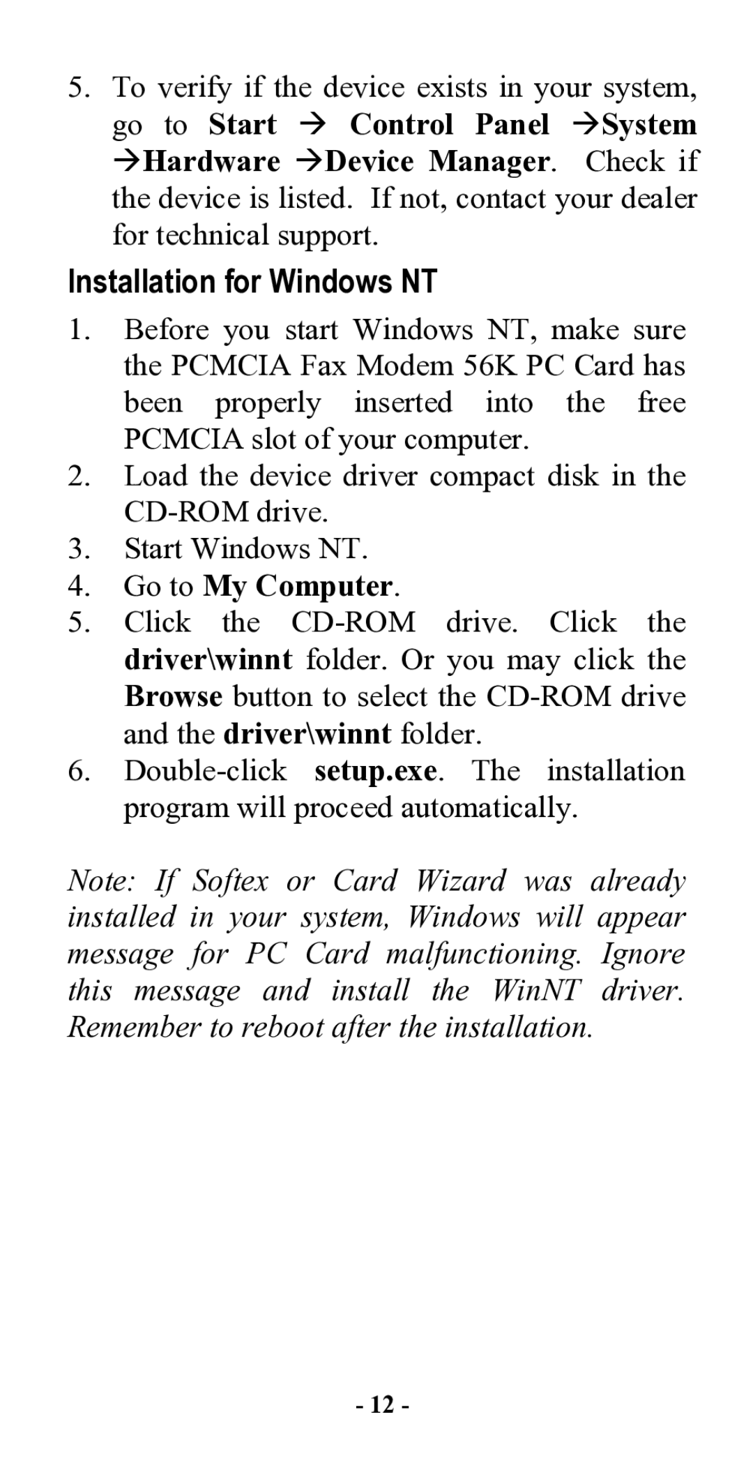 Abocom FM560C manual Installation for Windows NT, Go to My Computer 