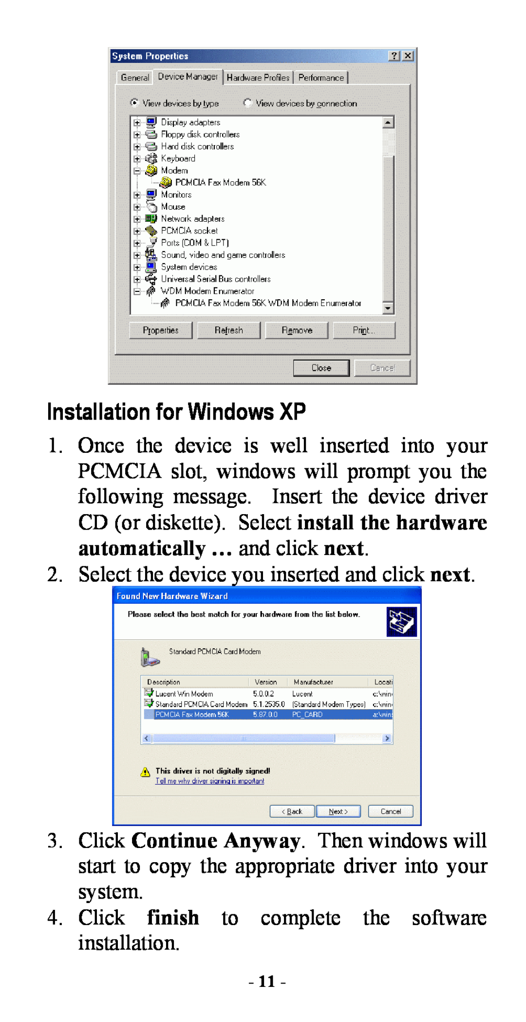 Abocom FM560C manual Installation for Windows XP 