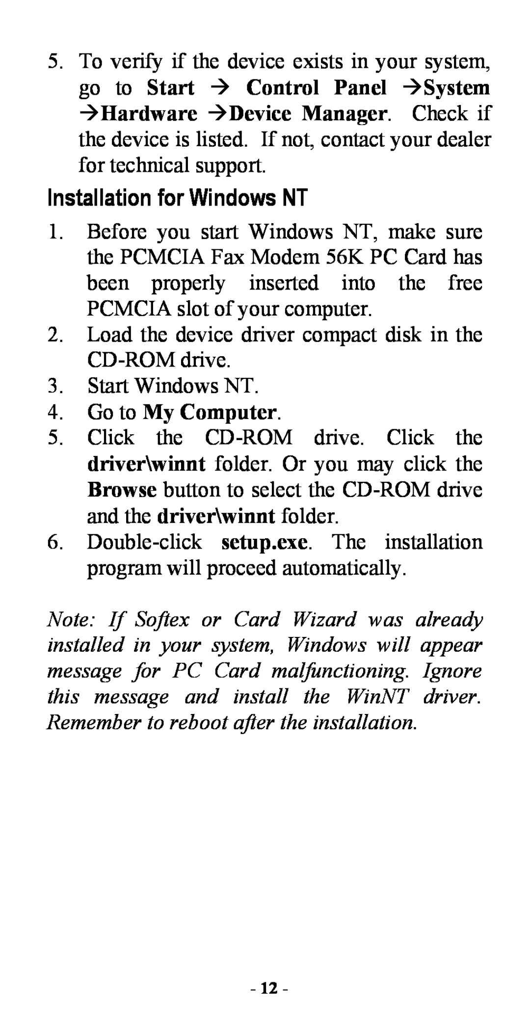 Abocom FM560C manual Installation for Windows NT, Go to My Computer 