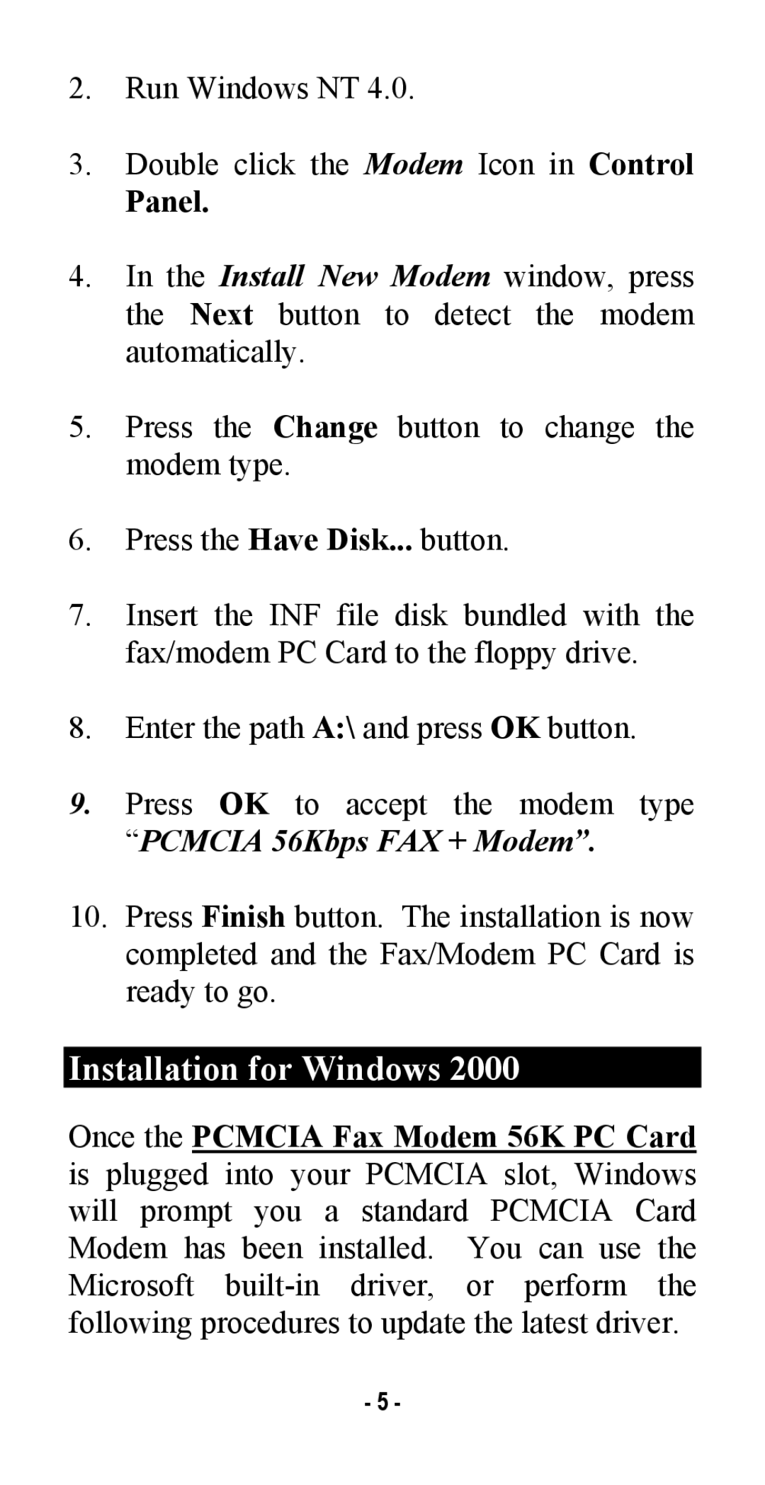 Abocom FM560MX manual Installation for Windows, Panel 