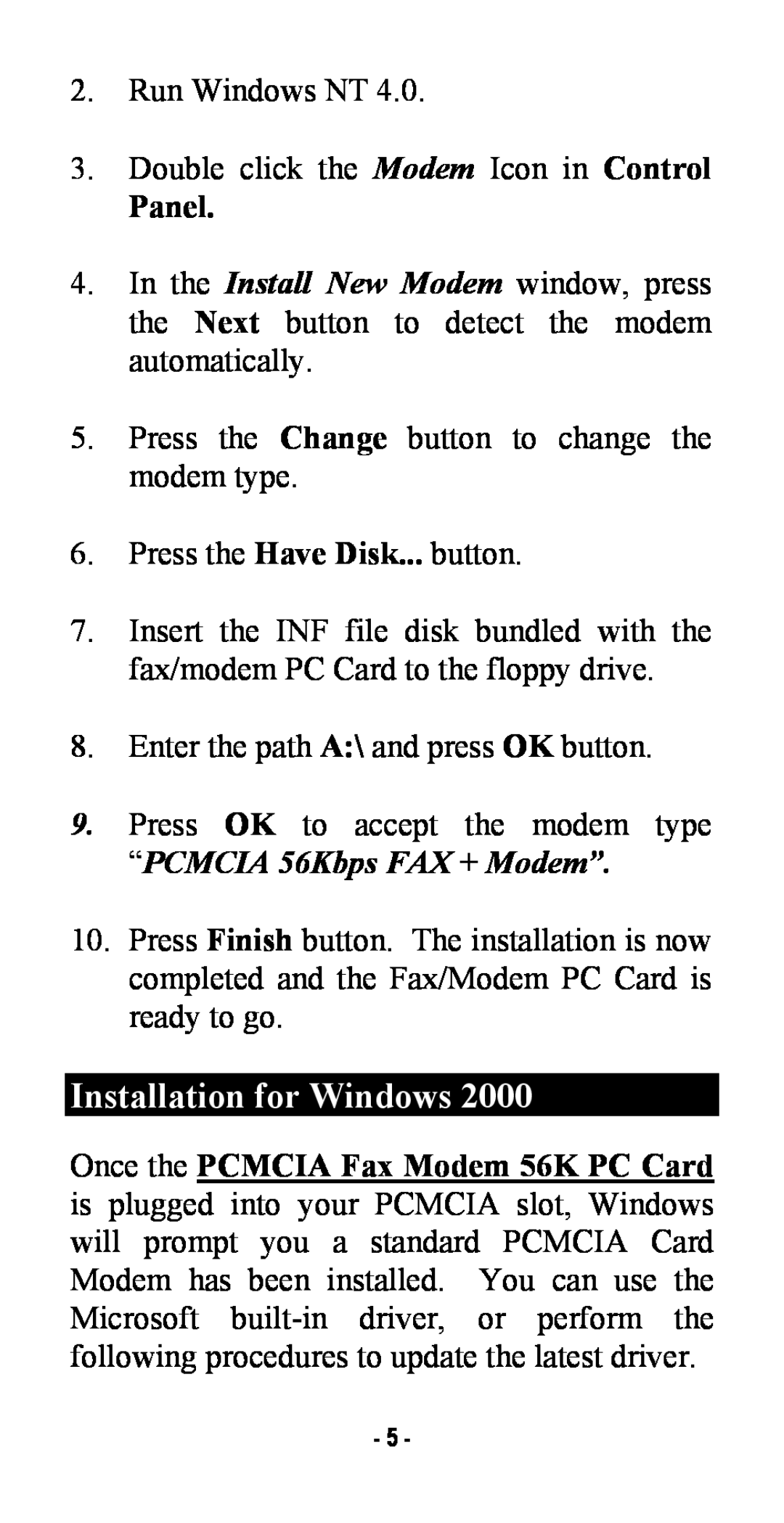 Abocom FM560MX manual Installation for Windows 