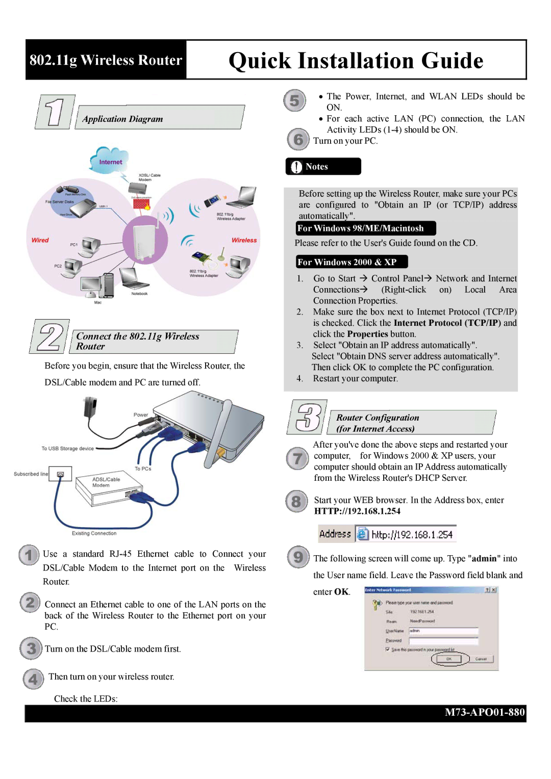 Abocom FSW410 manual Quick Installation Guide, Connect the 802.11g Wireless Router, Application Diagram 