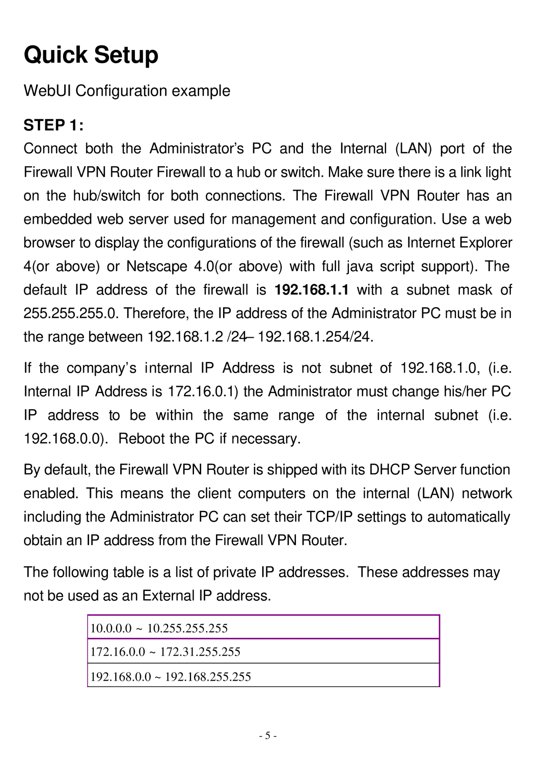 Abocom FVR206 manual Quick Setup, Step 