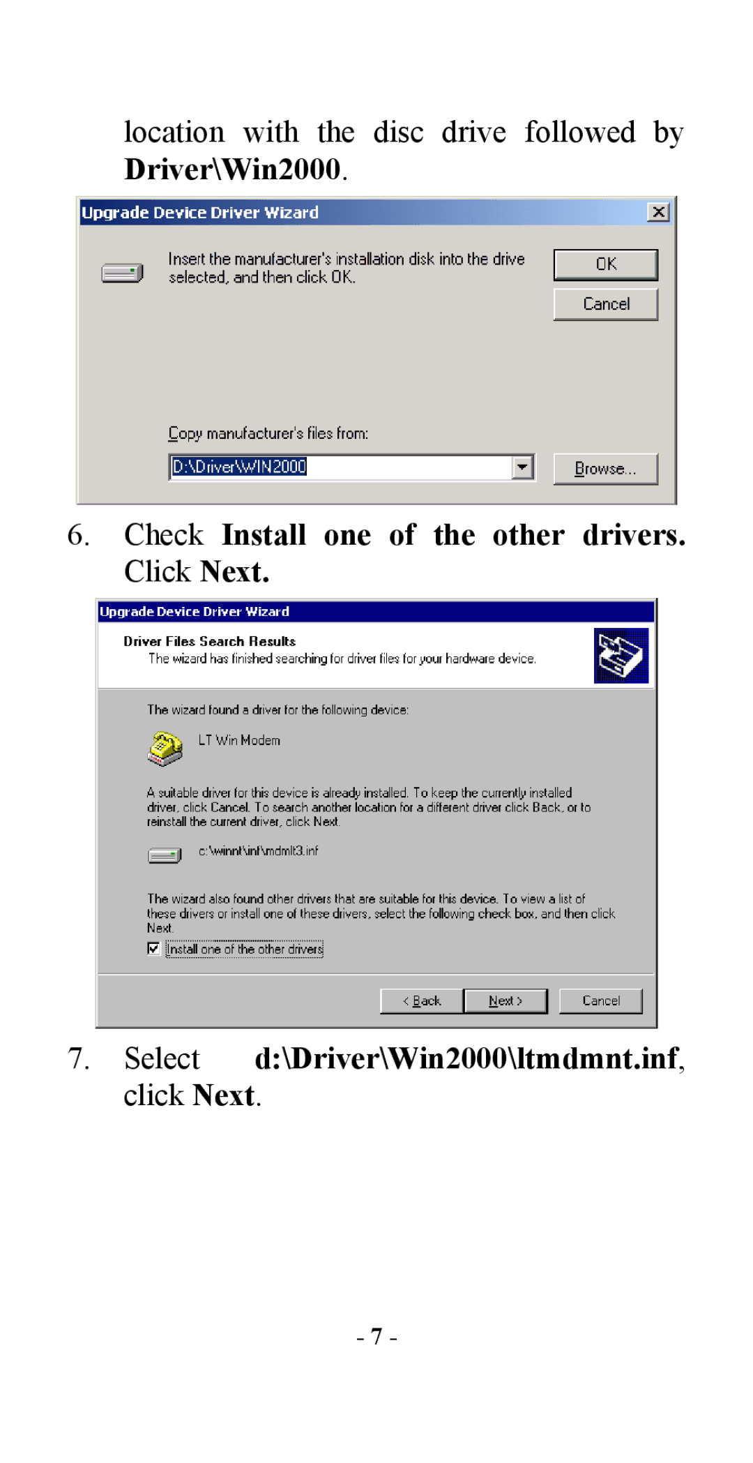 Abocom IFM560 manual Location with the disc drive followed by Driver\Win2000 