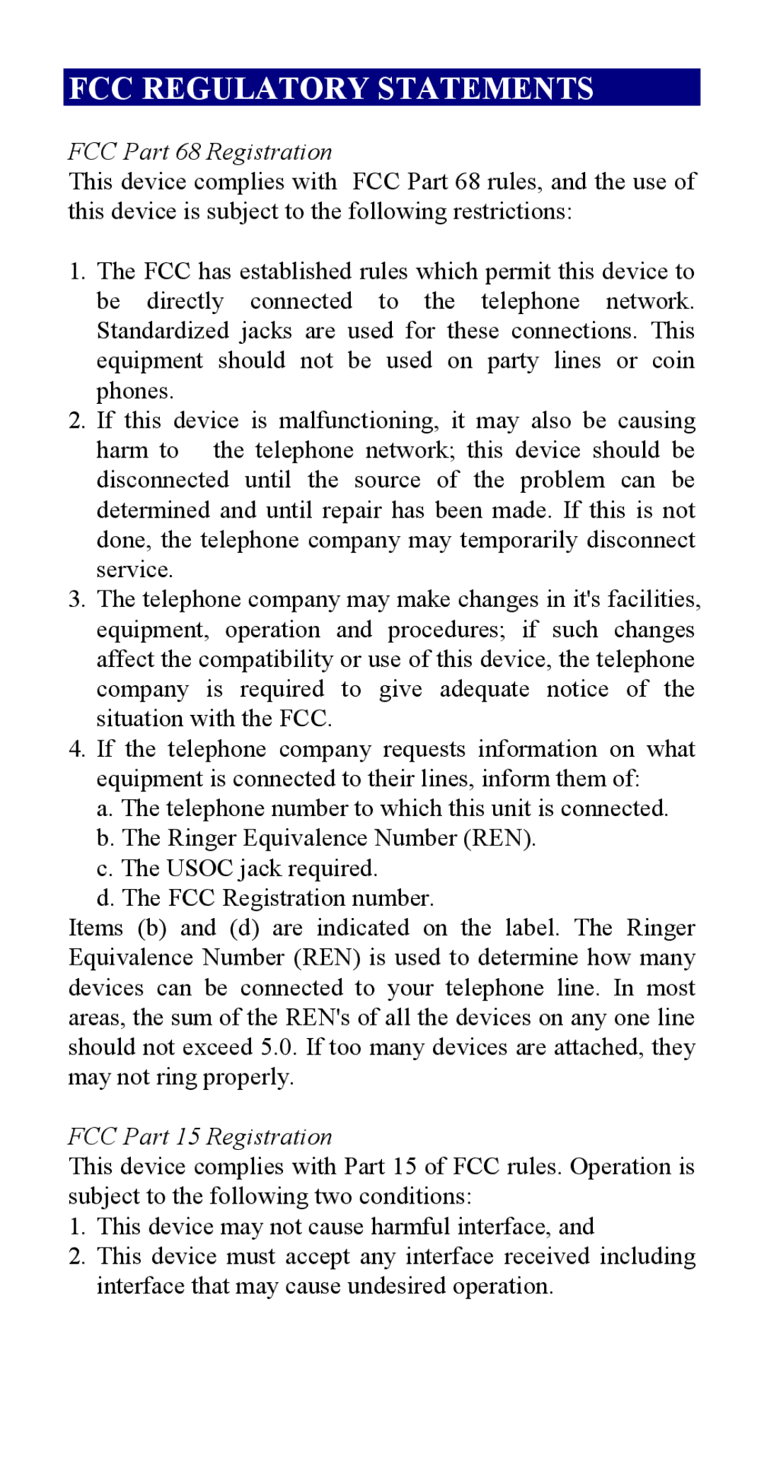 Abocom IFM560 manual FCC Regulatory Statements 