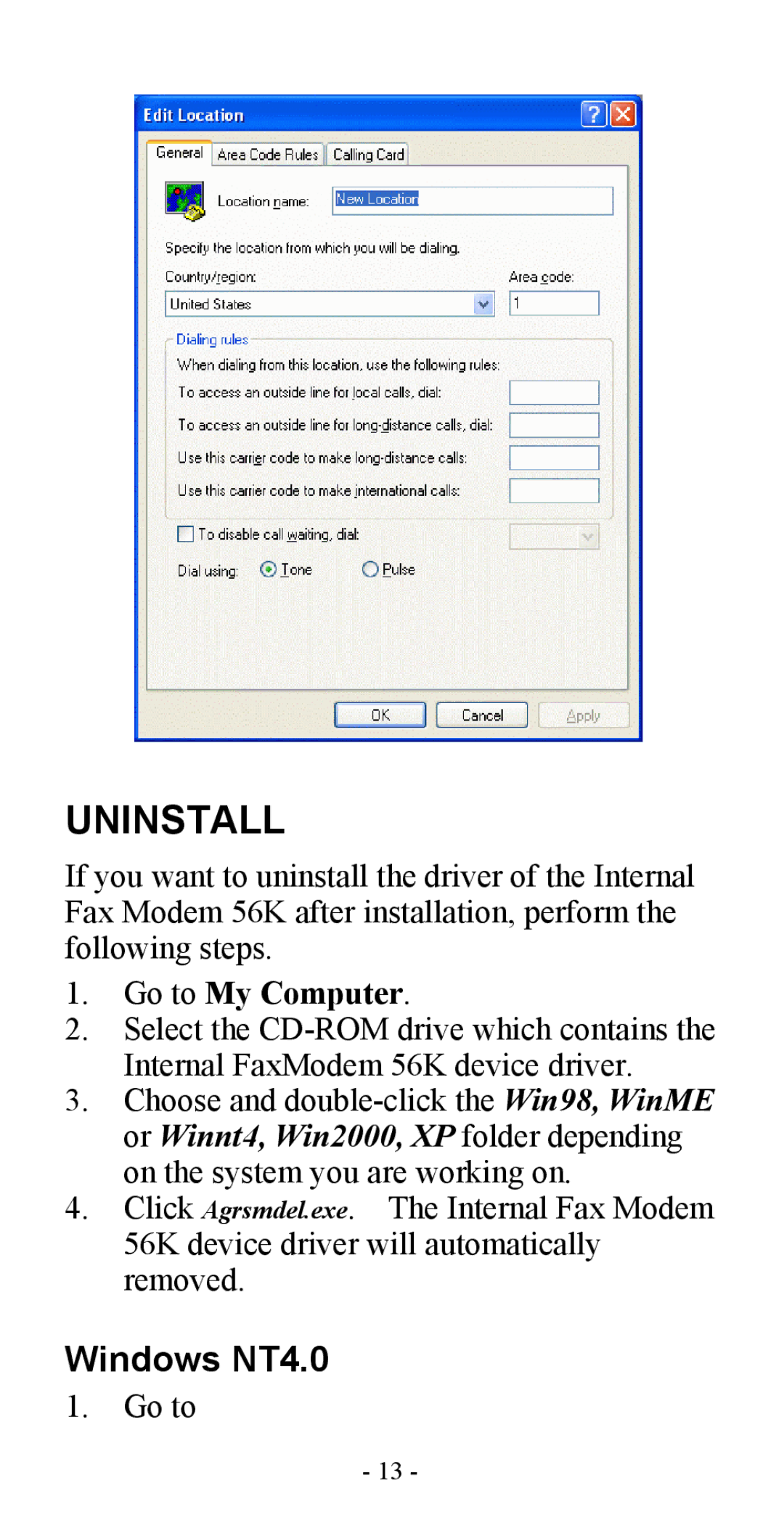 Abocom ISM560 manual Uninstall, Windows NT4.0 