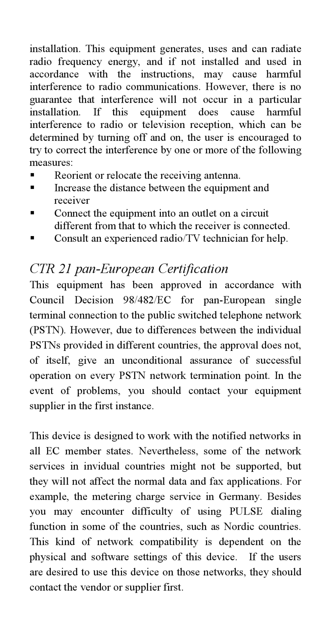 Abocom ISM560 manual CTR 21 pan-European Certification 