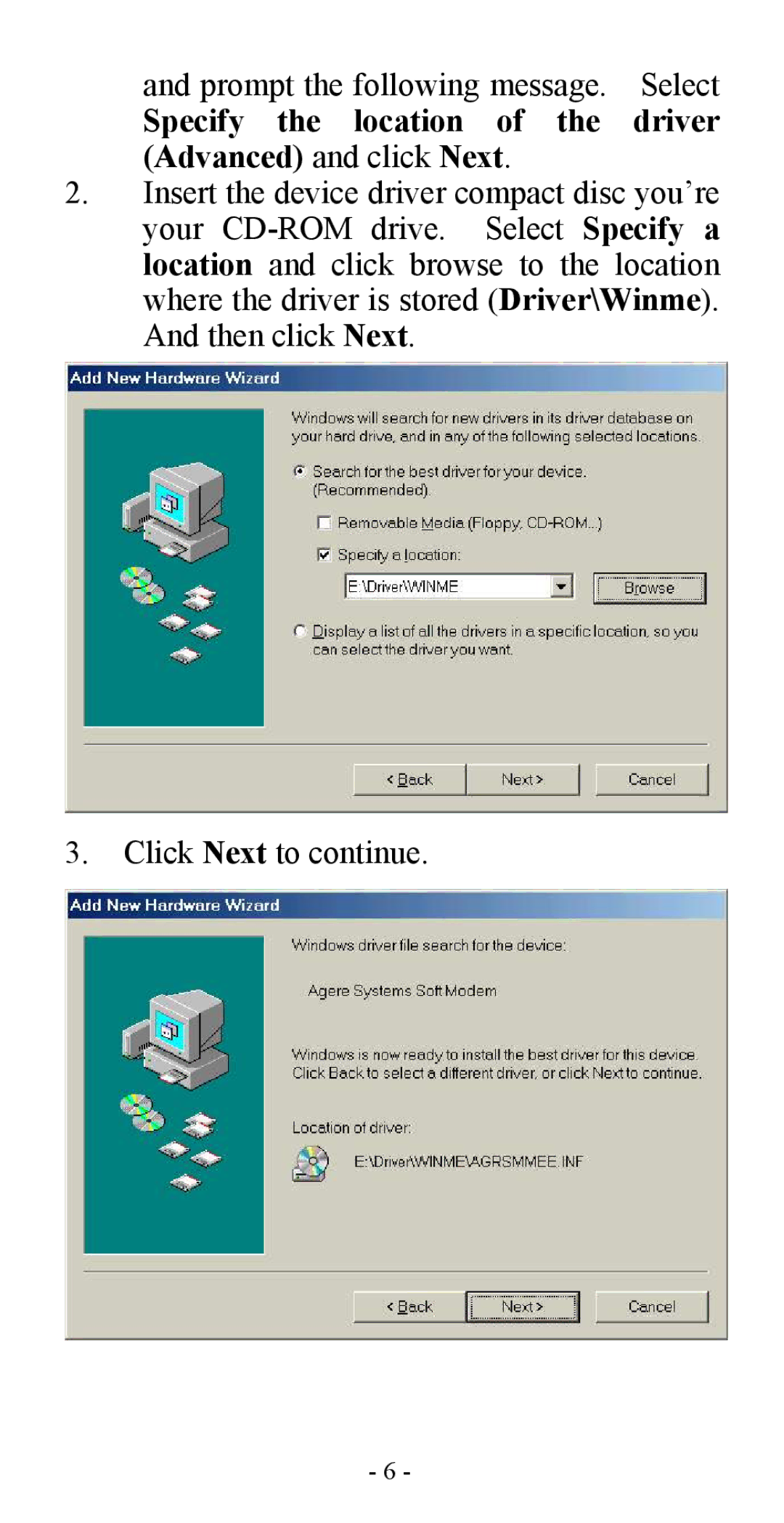 Abocom ISM560 manual Specify the location of the driver Advanced and click Next 