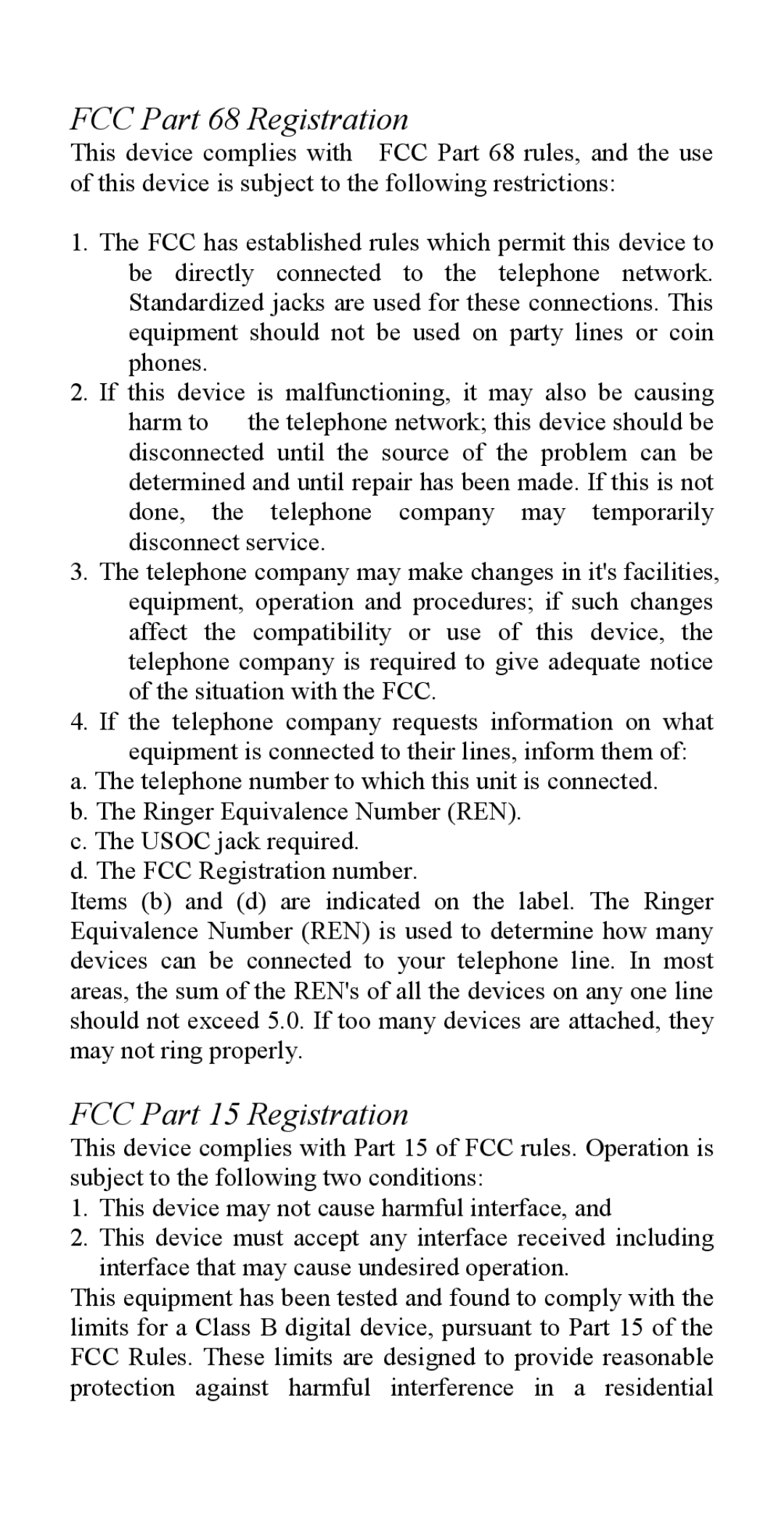 Abocom ISM56CL manual FCC Part 68 Registration 