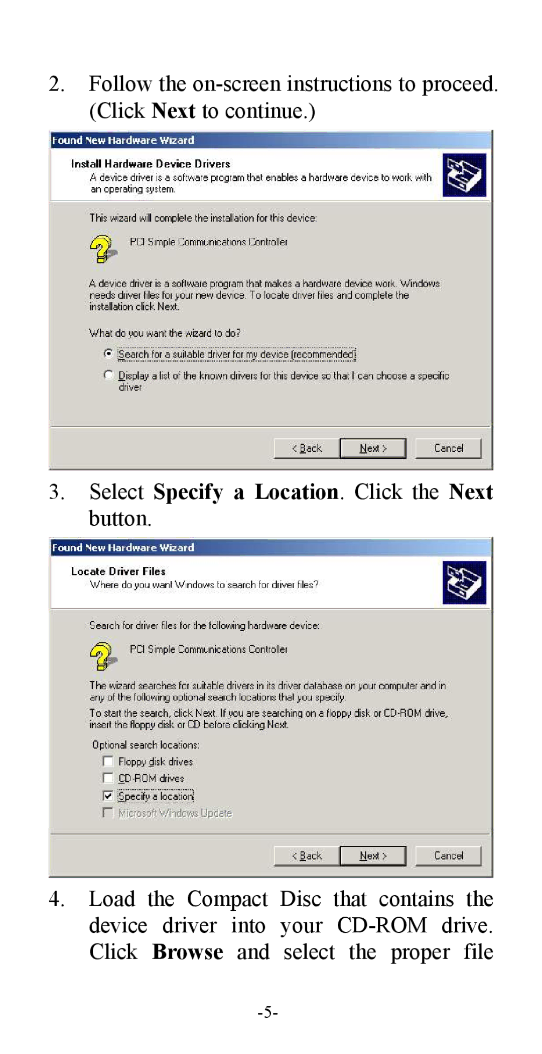 Abocom ISM56CR manual Select Specify a Location. Click the Next button 