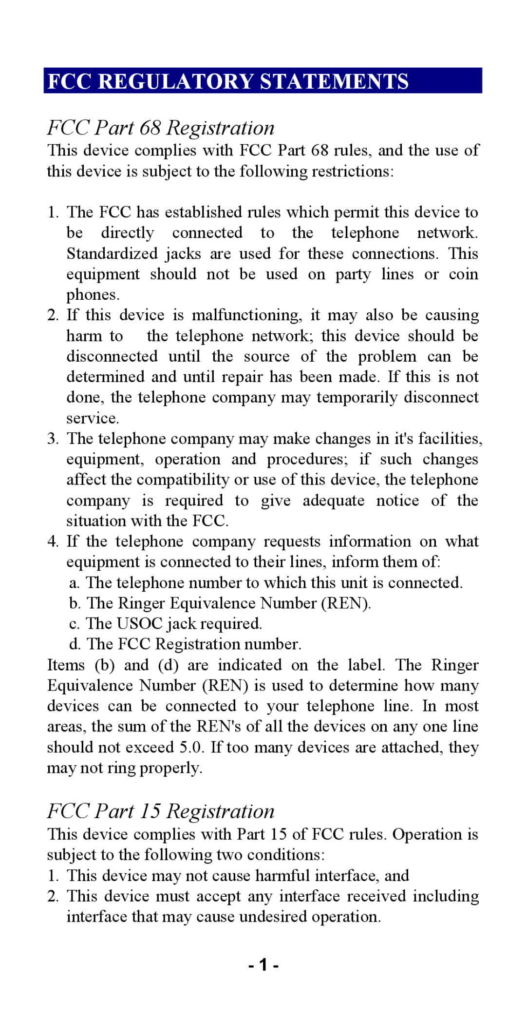 Abocom ISM56CR manual FCC Regulatory Statements 