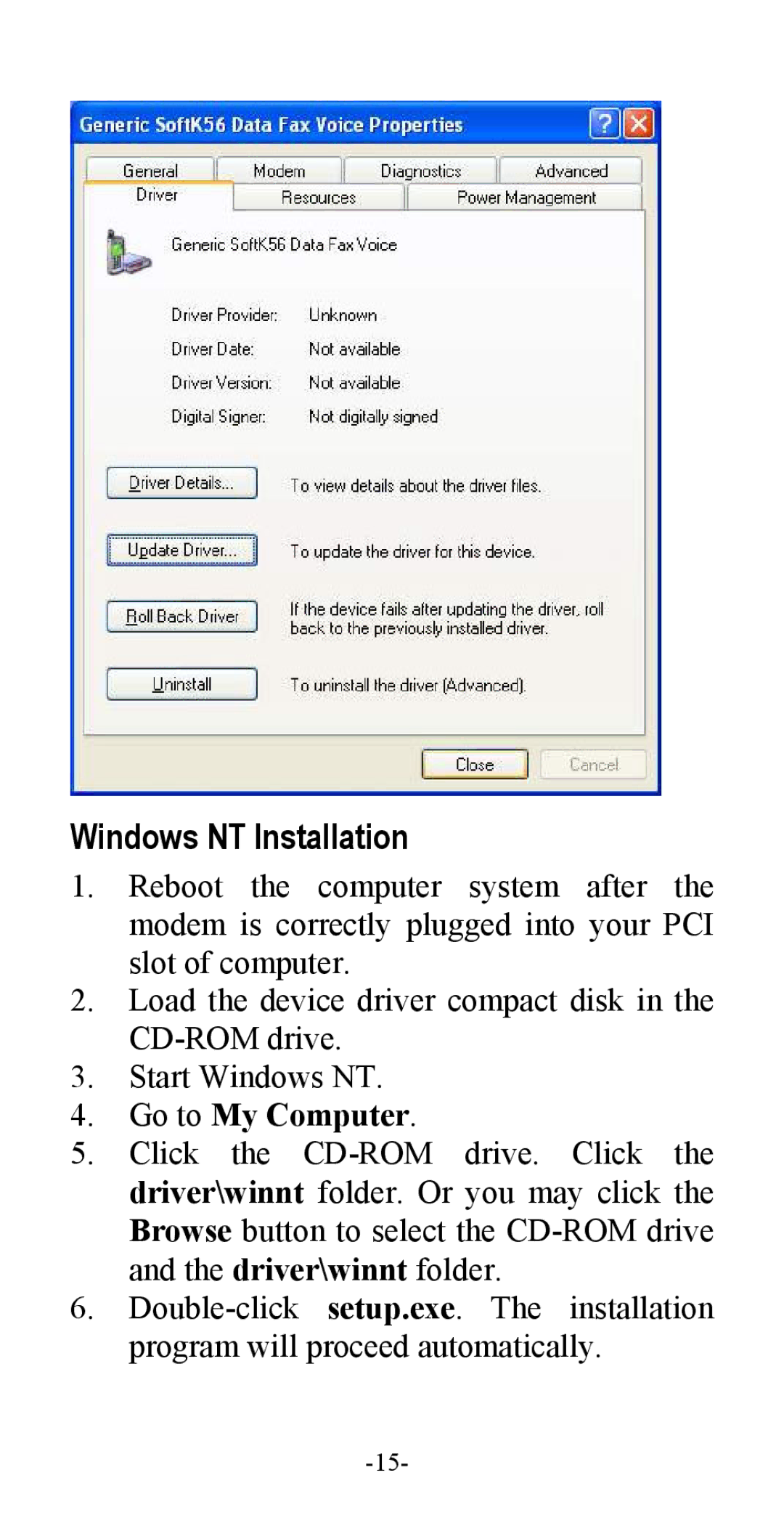 Abocom ISM56CR manual Windows NT Installation, Go to My Computer 