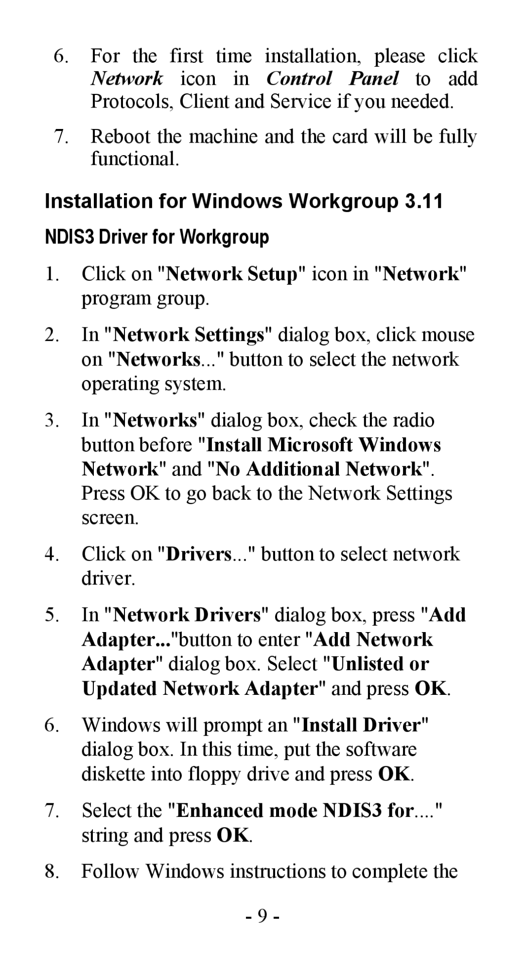 Abocom LA100 manual Select the Enhanced mode NDIS3 for.... string and press OK 