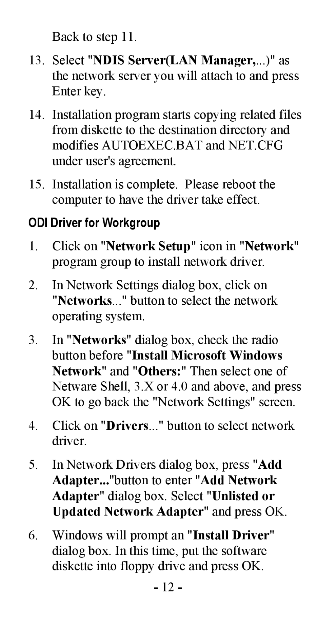 Abocom LA100 manual ODI Driver for Workgroup 