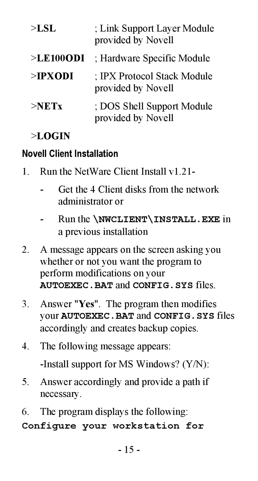 Abocom LA100 manual Novell Client Installation, Run the \NWCLIENT\INSTALL.EXE in a previous installation 