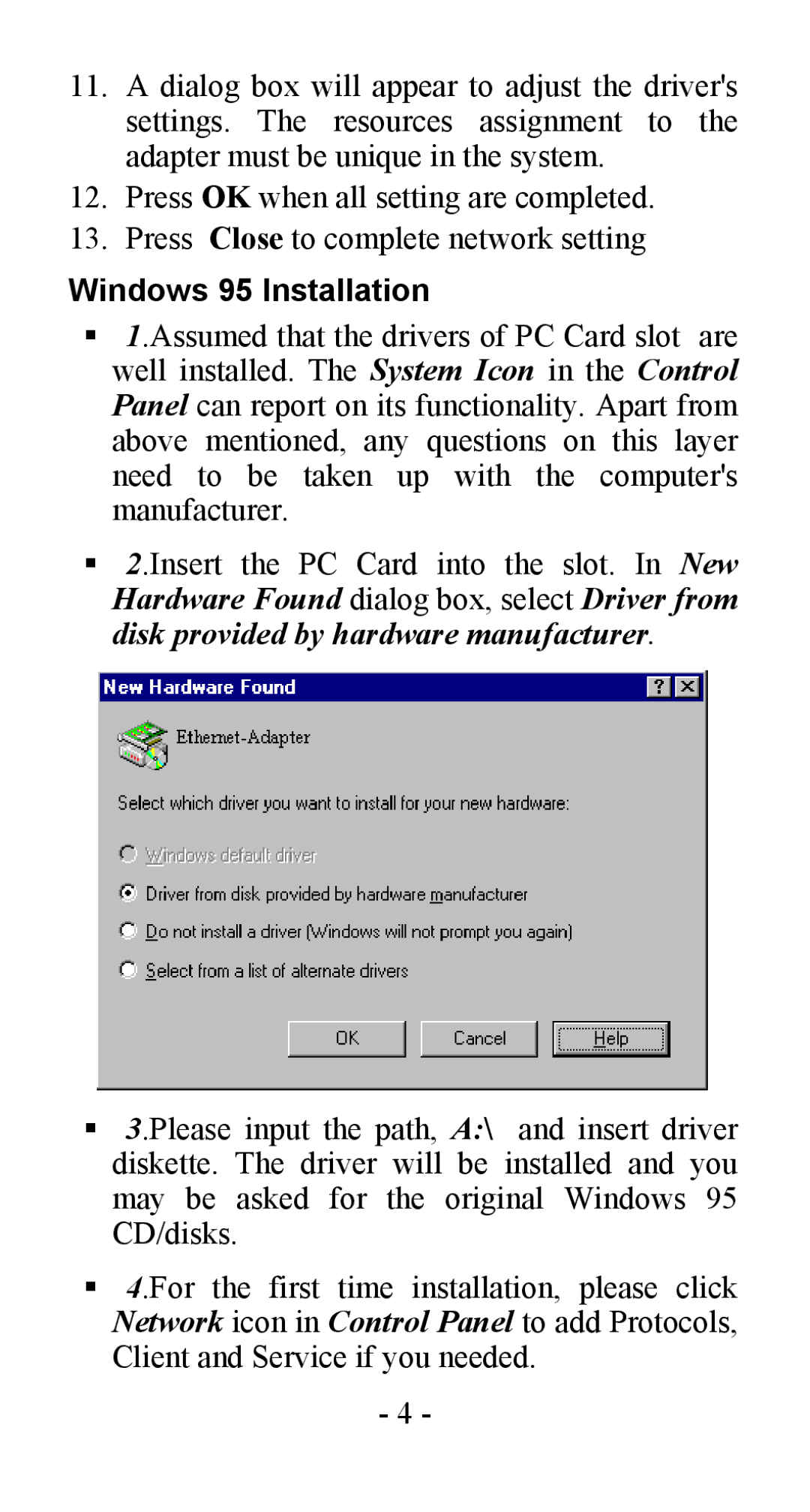 Abocom LA100 manual Windows 95 Installation 