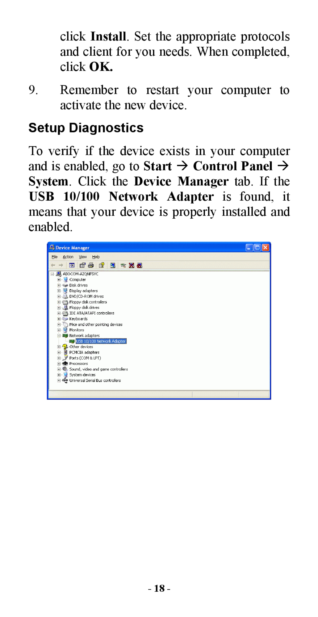 Abocom M73-APO08-420 manual Setup Diagnostics 