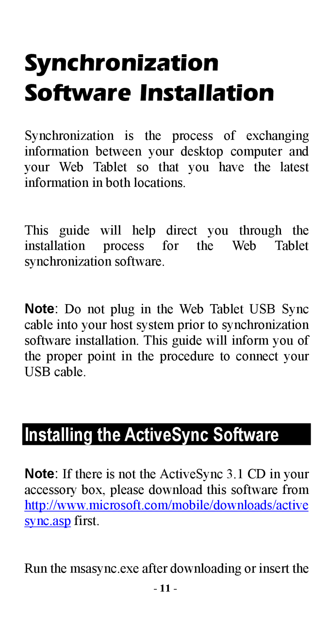 Abocom M73-APO0A-010 manual Synchronization Software Installation, Installing the ActiveSync Software 