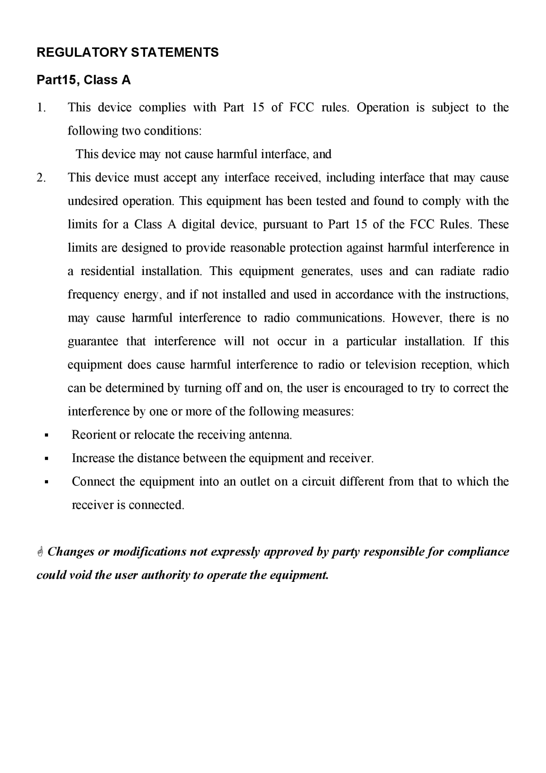 Abocom Manageable 14-port HomePNA Plus 2 Fast Ethernet Switch manual Regulatory Statements, Part15, Class a 