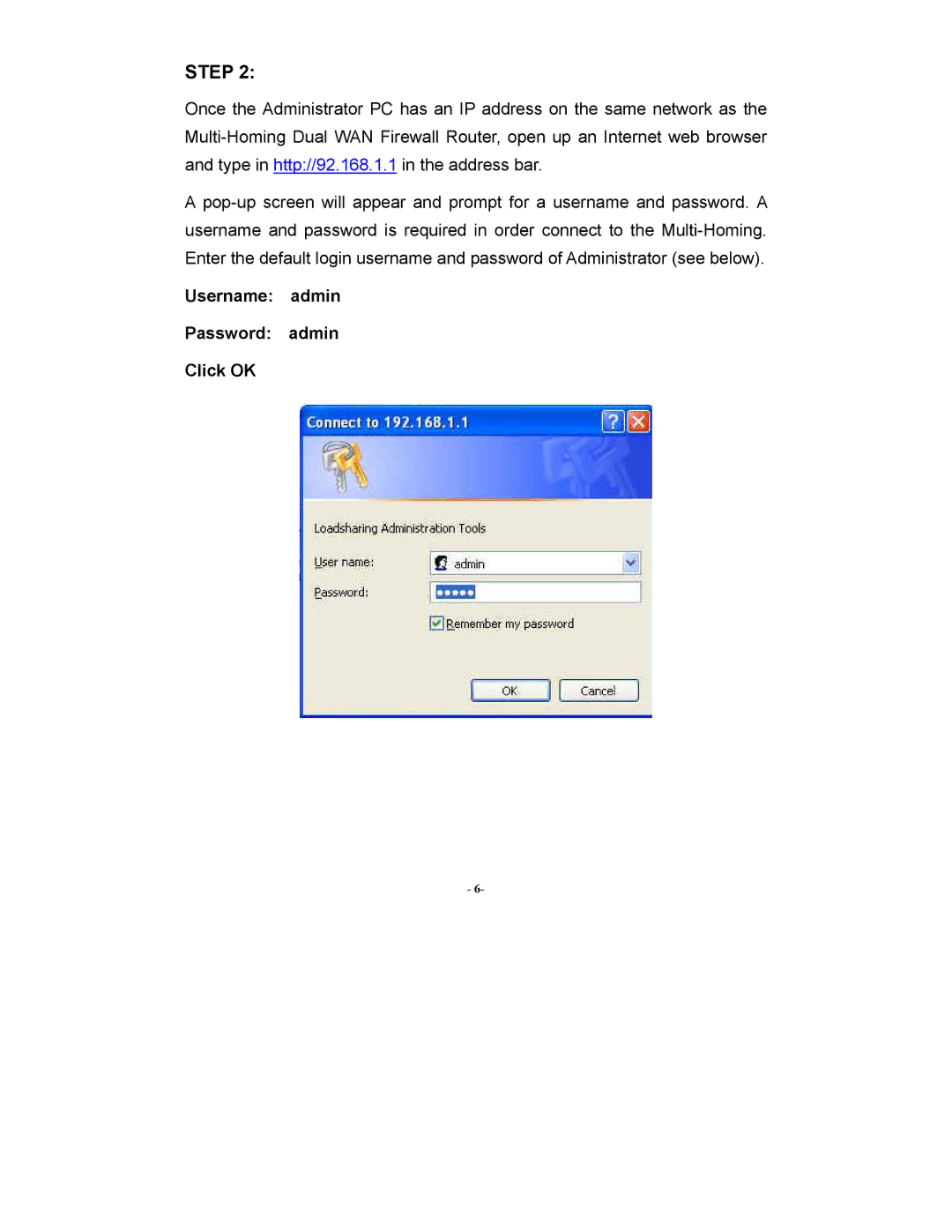 Abocom MH200 manual Username admin Password admin Click OK 