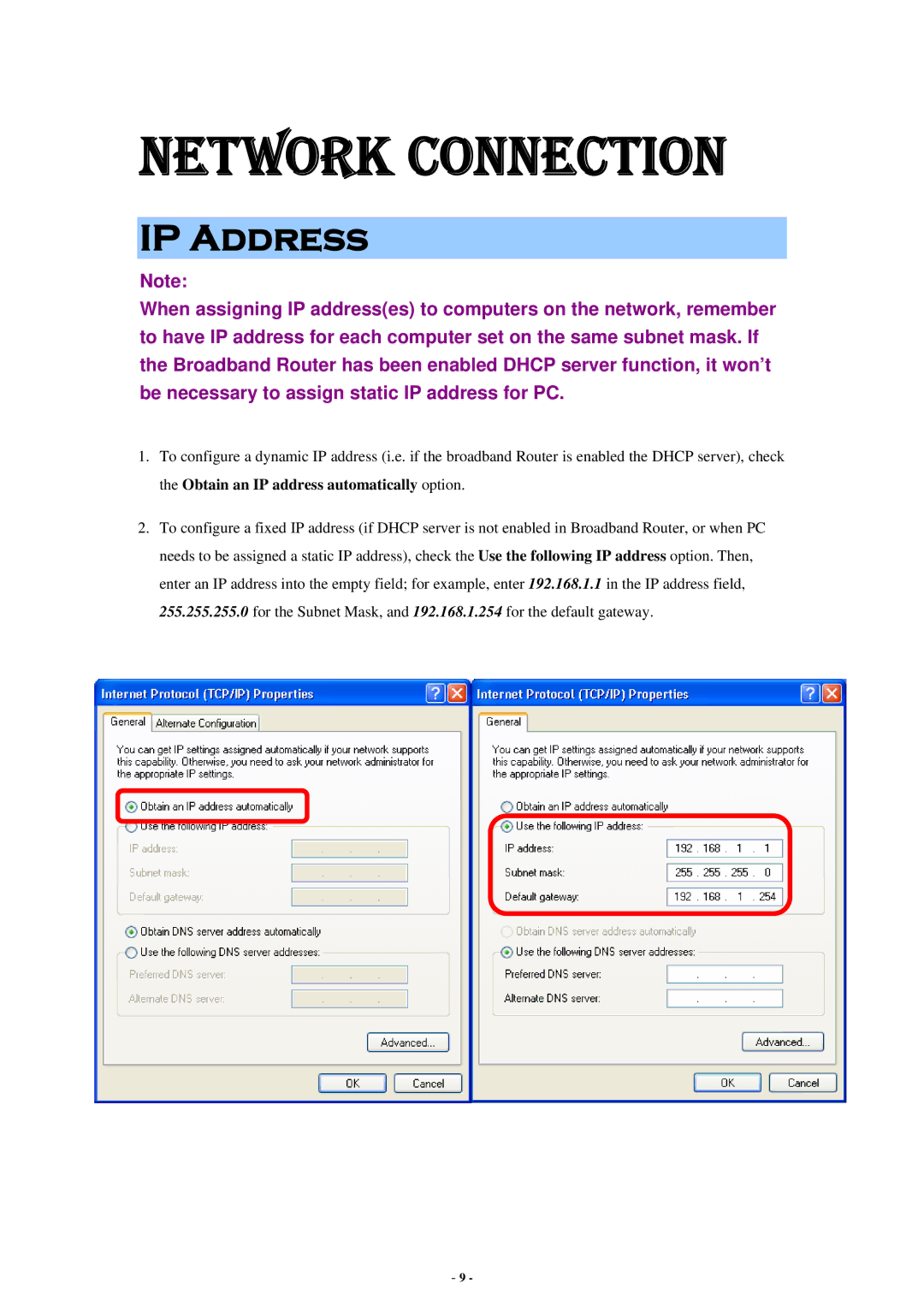 Abocom None user manual Network Connection, IP Address 