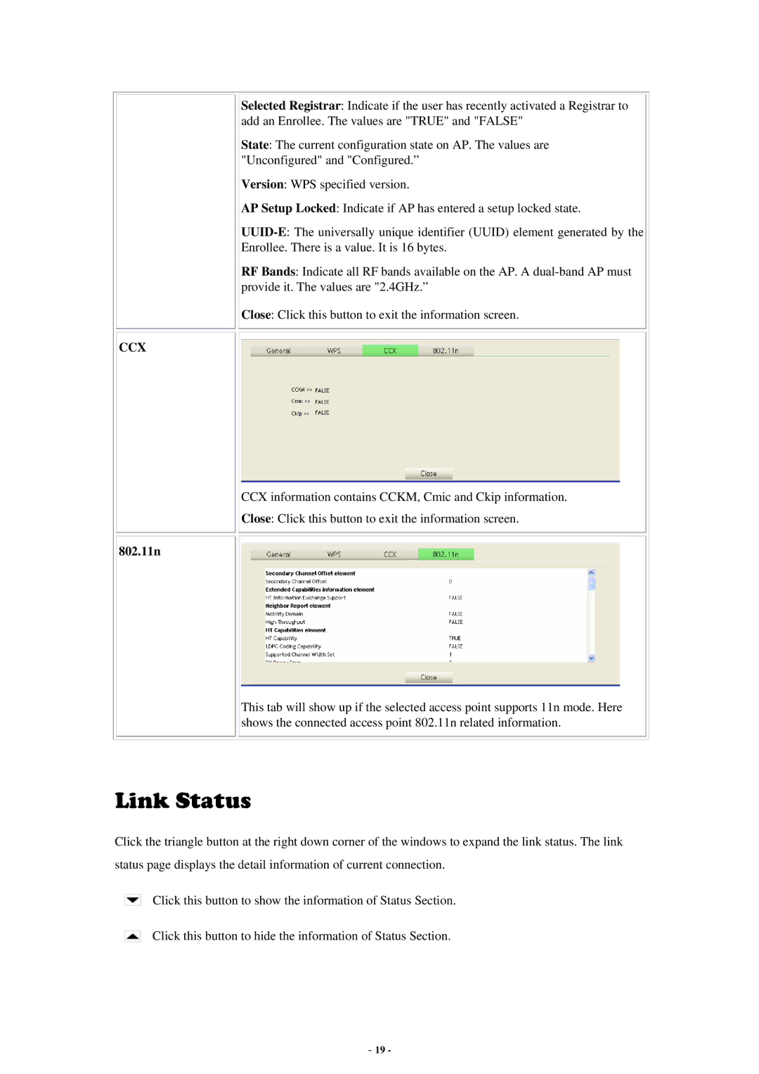 Abocom None user manual Link Status, 802.11n 