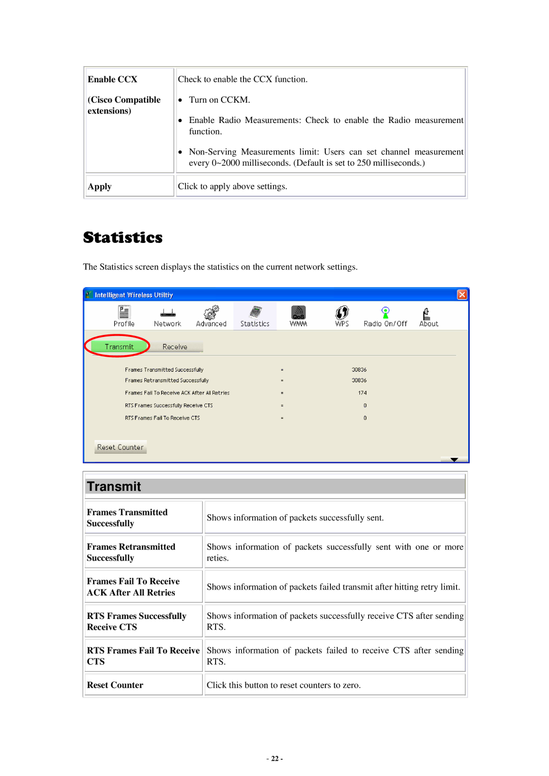 Abocom None user manual Statistics, Transmit 