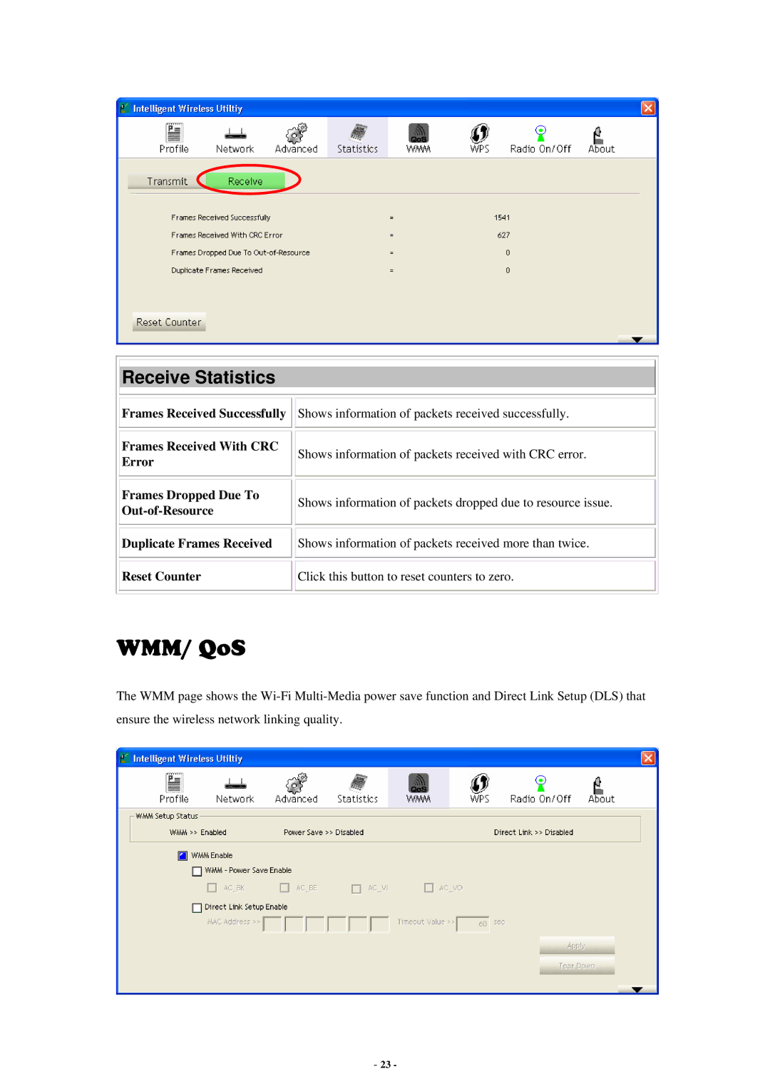 Abocom None user manual WMM/ QoS, Receive Statistics 