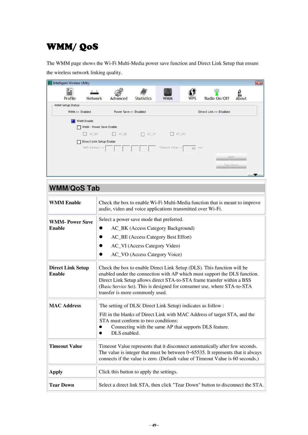 Abocom None user manual WMM/ QoS, WMM Enable 