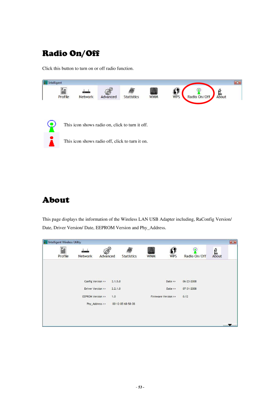 Abocom None user manual Radio On/Off 