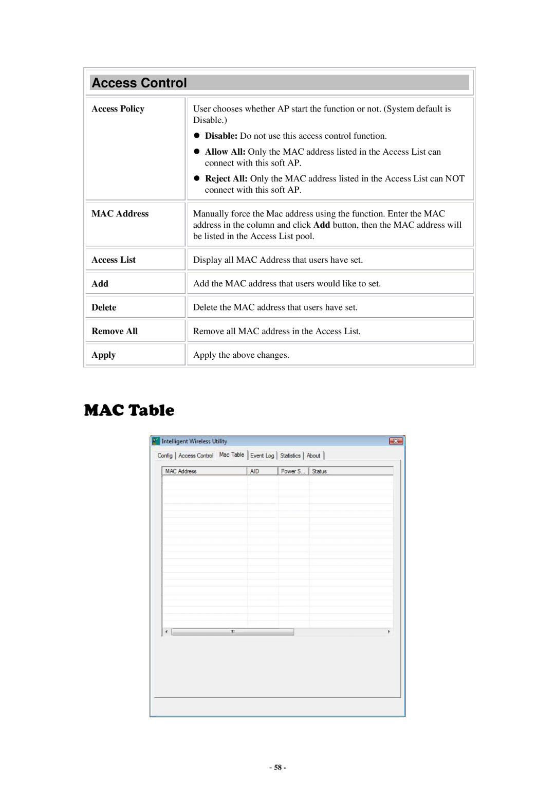 Abocom None user manual Display all MAC Address that users have set 