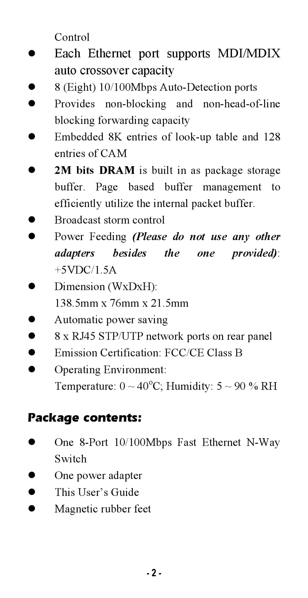 Abocom SW800RE manual Package contents 