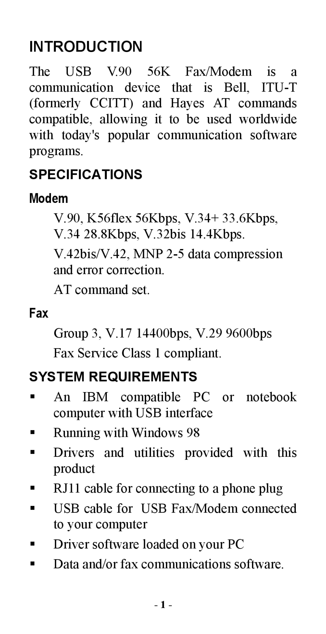 Abocom UFM560 manual Modem, Fax 