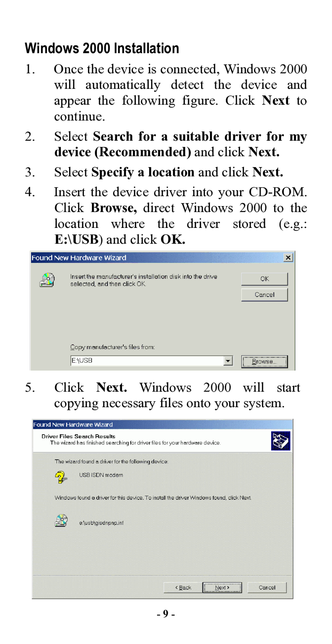 Abocom UFT128S manual Windows 2000 Installation 