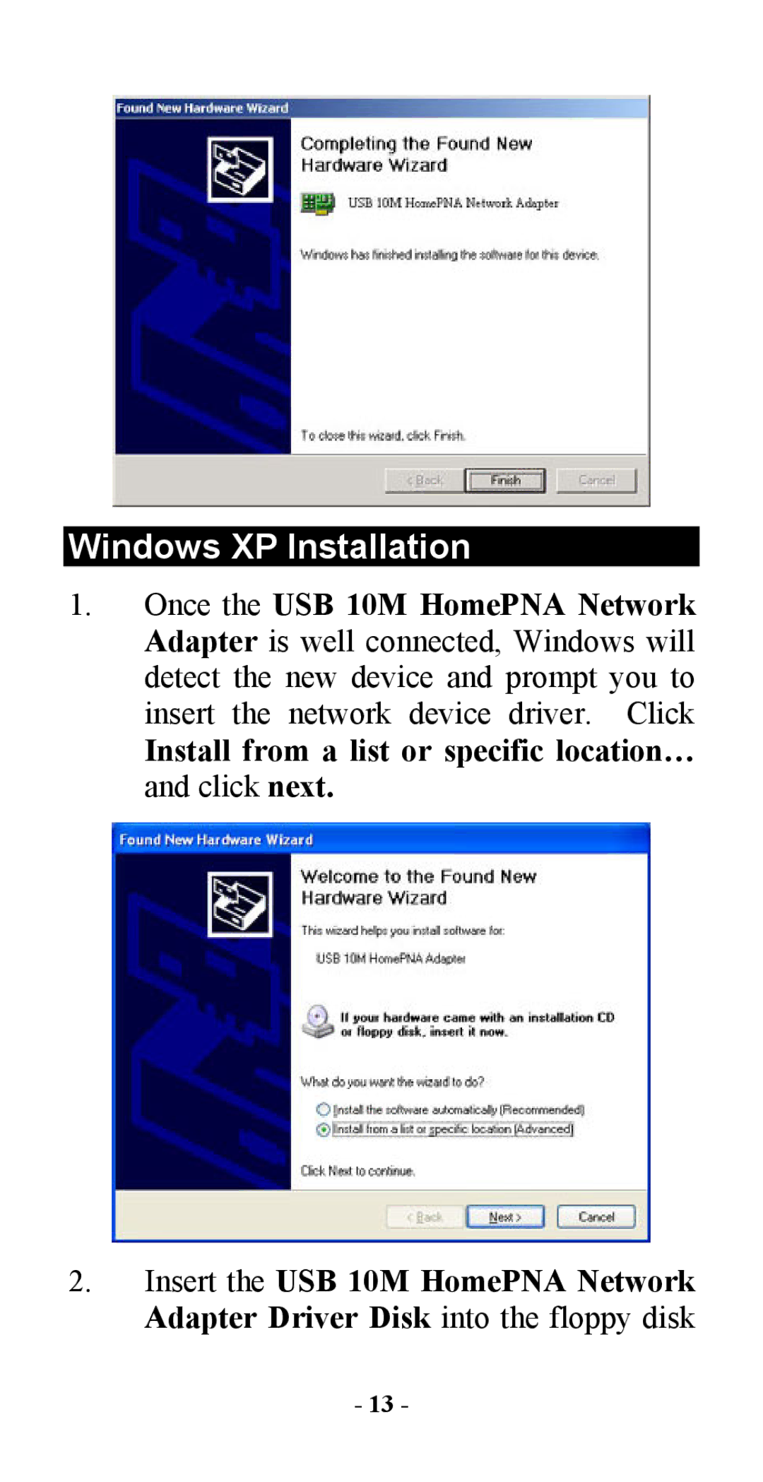 Abocom UHL2000 manual Windows XP Installation 