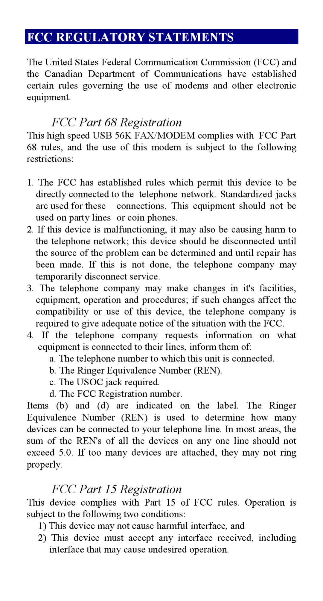 Abocom UTM560 manual FCC Regulatory Statements 