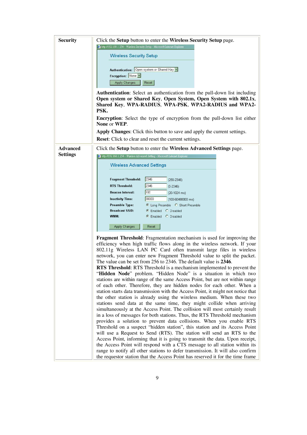 Abocom WAP2102 manual Security Advanced Settings, Psk 